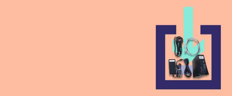 Internet connection items assembled in a box outline on pink background