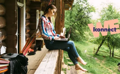 Guest using Wi-Fi at cabin in the countryside