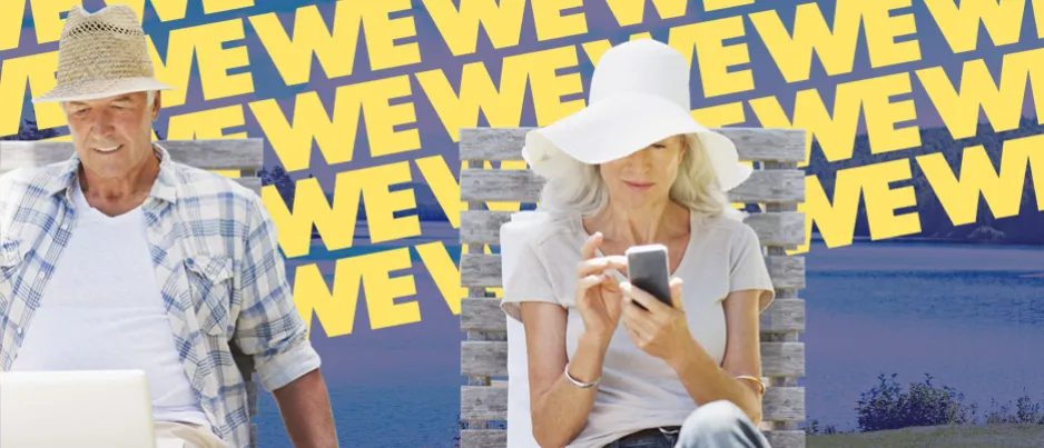 Retired couple streaming and browsing using internet via satellite