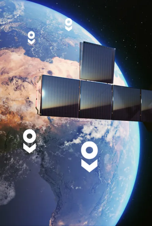 Konnect satellite over Earth with Konnect pins